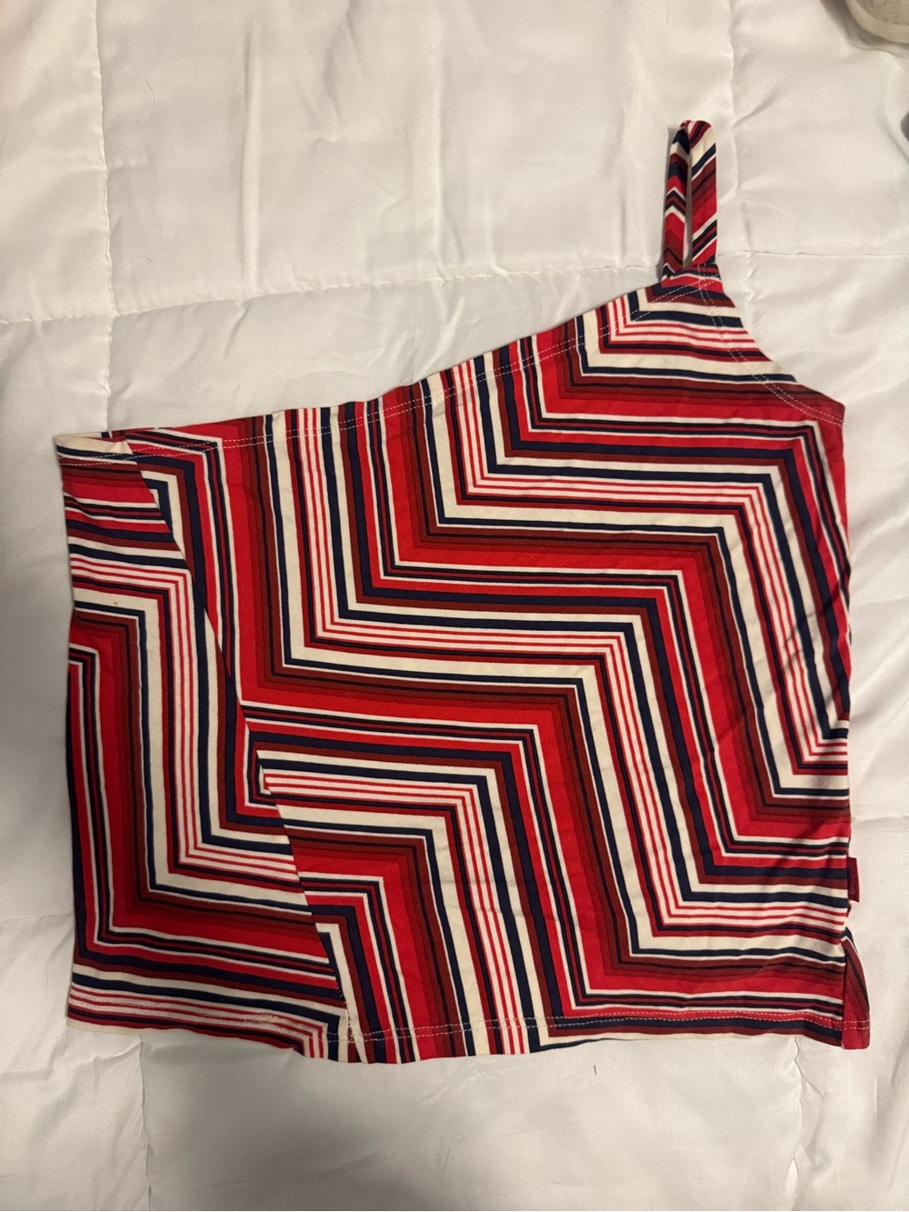 Striped One-Shoulder Red Multi Tank Top